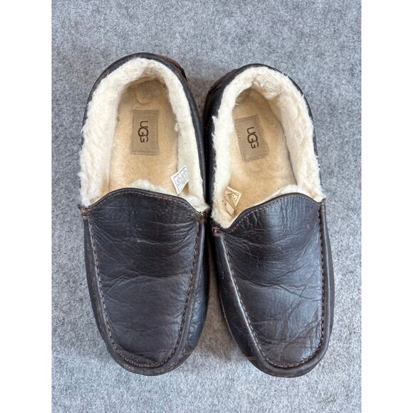 UGG Ascot Slipper Moccasin Mens Brown Leather Shearling Lined Loafer Shoes US 10 main image 9